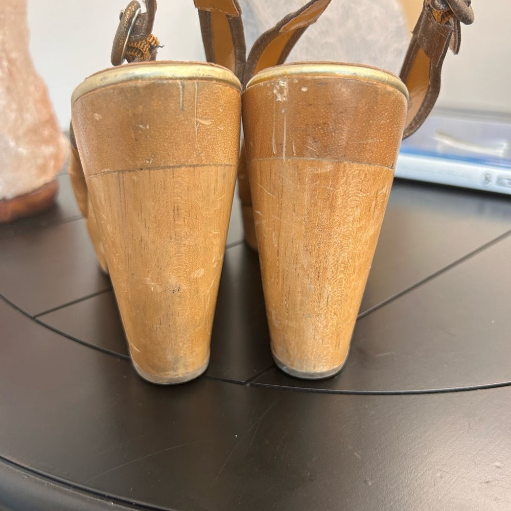 Sam Edelman brown laser cut wooden platform sandal heels Size 9 - Picture 5 of 7